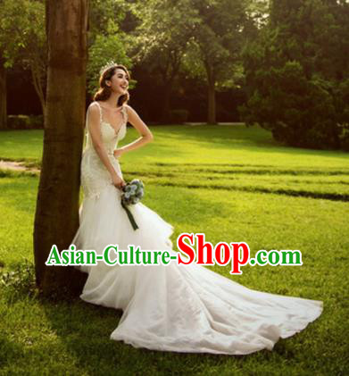 Top Grade Compere Costume Trailing Wedding Dress Modern Dance Party Catwalks Veil Full Dress for Women