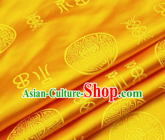 Asian Chinese Traditional Fu Character Pattern Golden Brocade Cheongsam Silk Fabric Chinese Fabric Material