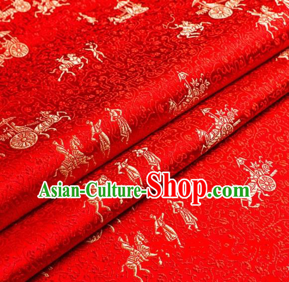 Asian Chinese Traditional Vehicles Pattern Red Brocade Cheongsam Silk Fabric Chinese Fabric Material