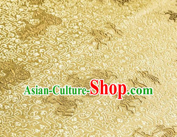 Asian Chinese Traditional Vehicles Pattern Golden Brocade Cheongsam Silk Fabric Chinese Fabric Material