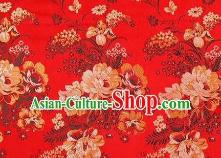 Asian Chinese Traditional Peony Pattern Red Brocade Cheongsam Silk Fabric Chinese Fabric Material