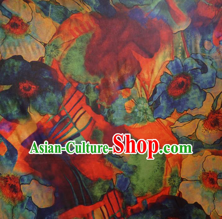 Asian Chinese Traditional Printing Watered Gauze Cheongsam Silk Fabric Chinese Fabric Material