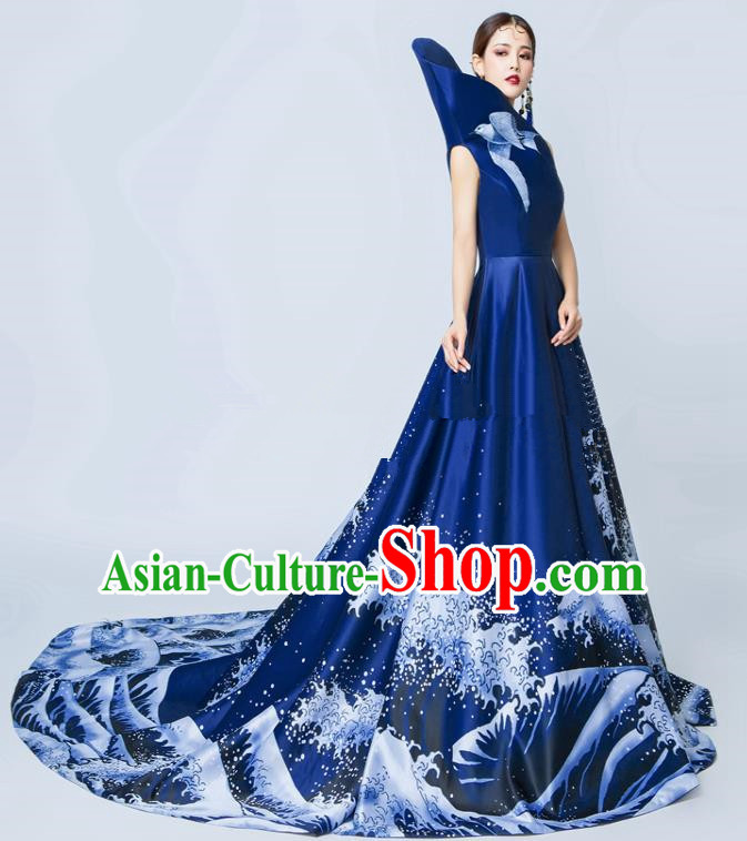 Top Grade Catwalks Royalblue Full Dress Chorus Compere Modern Dance Party Costume for Women