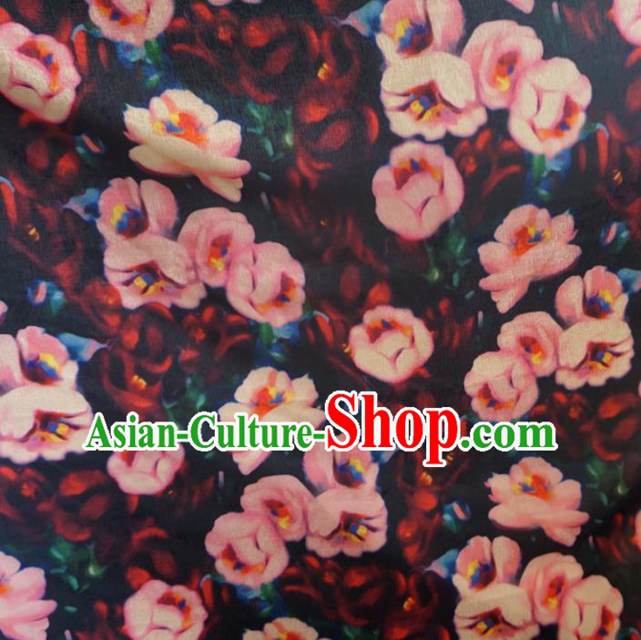 Asian Chinese Traditional Peach Blossom Pattern Watered Gauze Cheongsam Silk Fabric Chinese Fabric Material