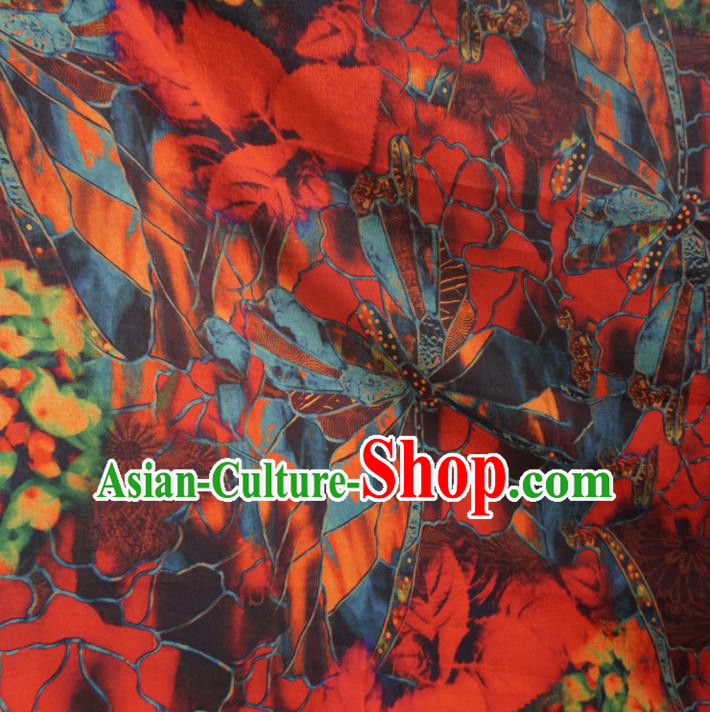 Asian Chinese Traditional Pattern Red Watered Gauze Cheongsam Silk Fabric Chinese Fabric Material
