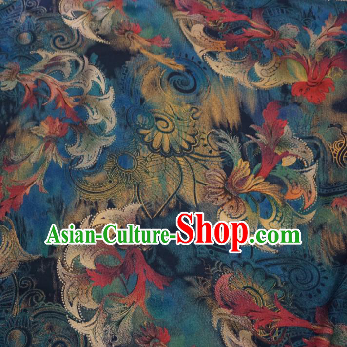 Asian Chinese Traditional Royal Pattern Blue Watered Gauze Cheongsam Silk Fabric Chinese Fabric Material