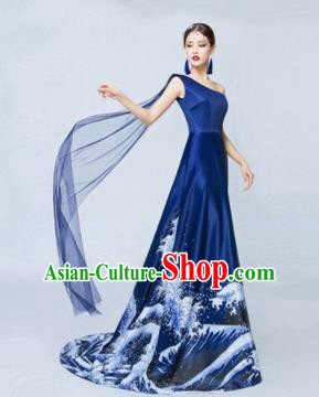 Top Grade Catwalks Costume Chorus Compere Modern Dance Party Royalblue Trailing Full Dress for Women