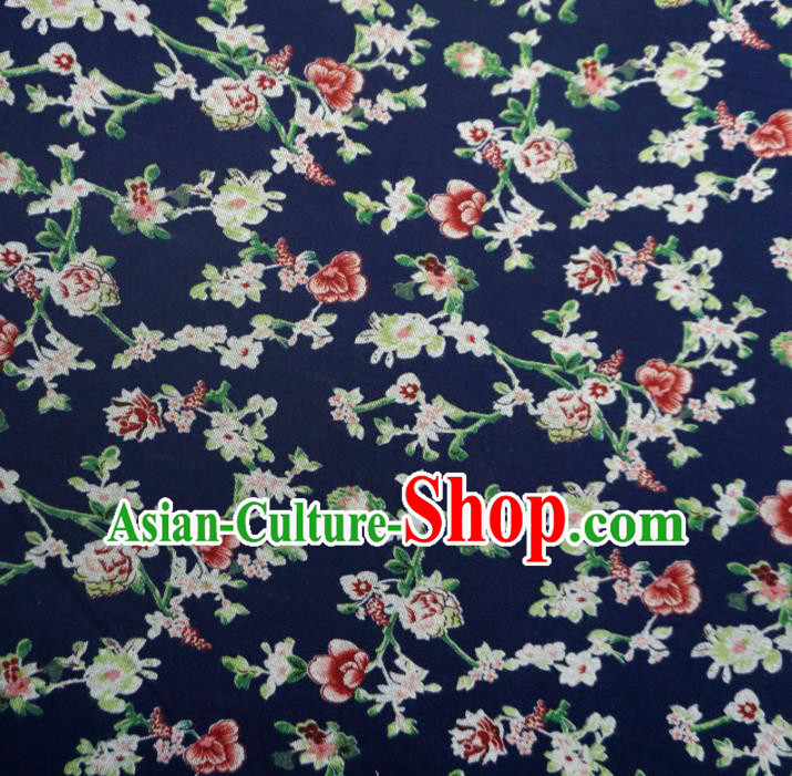 Asian Chinese Traditional Flowers Pattern Design Blue Watered Gauze Cheongsam Silk Fabric Chinese Fabric Material