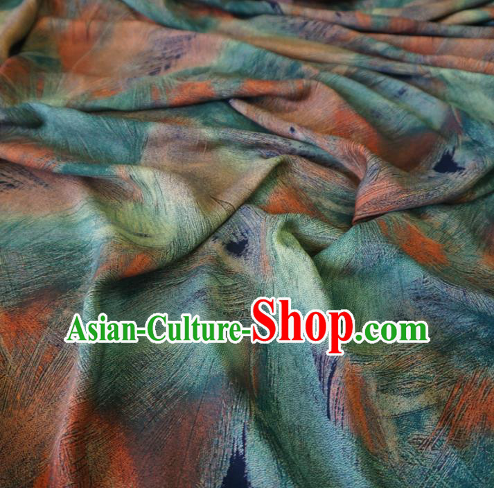 Asian Chinese Traditional Feather Pattern Green Watered Gauze Cheongsam Silk Fabric Chinese Fabric Material