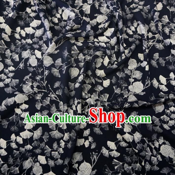 Asian Chinese Traditional Ginkgo Leaf Pattern Design Black Watered Gauze Cheongsam Silk Fabric Chinese Fabric Material