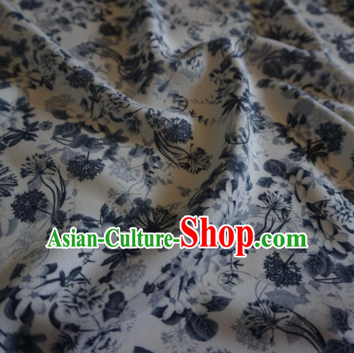 Asian Chinese Traditional Dandelion Pattern Design White Watered Gauze Cheongsam Silk Fabric Chinese Fabric Material