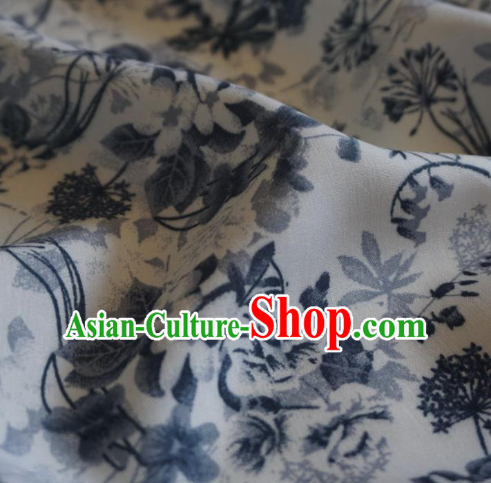 Asian Chinese Traditional Dandelion Pattern Design White Watered Gauze Cheongsam Silk Fabric Chinese Fabric Material