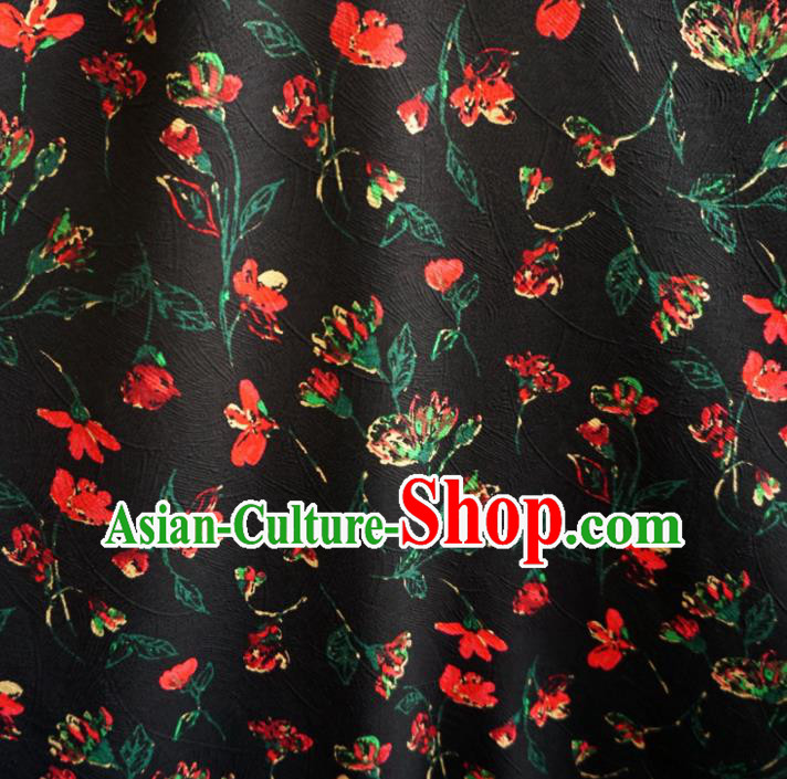Asian Chinese Traditional Flowers Pattern Design Black Watered Gauze Cheongsam Silk Fabric Chinese Fabric Material