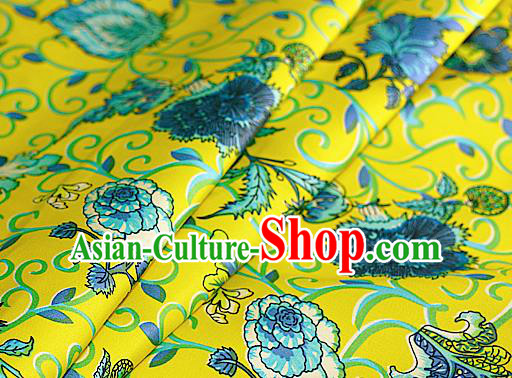 Asian Chinese Traditional Classical Peony Pattern Yellow Brocade Cheongsam Silk Fabric Chinese Satin Fabric Material