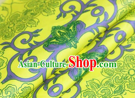 Asian Chinese Traditional Palace Pattern Yellow Brocade Cheongsam Silk Fabric Chinese Satin Fabric Material