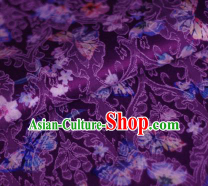 Asian Chinese Traditional Butterfly Pattern Purple Brocade Cheongsam Silk Fabric Chinese Satin Fabric Material