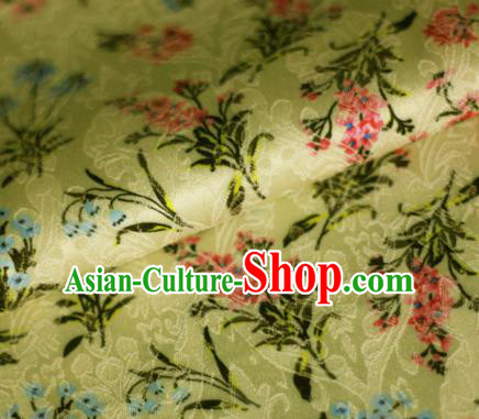 Asian Chinese Classical Orchid Pattern Yellow Brocade Cheongsam Silk Fabric Chinese Traditional Satin Fabric Material