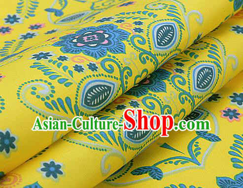 Asian Chinese Traditional Classical Flowers Pattern Yellow Brocade Cheongsam Silk Fabric Chinese Satin Fabric Material