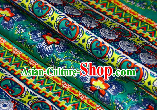 Asian Chinese Traditional Classical Flowers Pattern Green Brocade Cheongsam Silk Fabric Chinese Satin Fabric Material