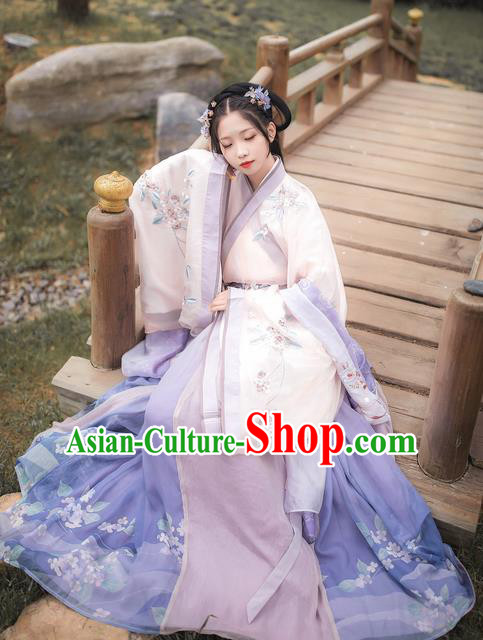 Chinese Traditional Ancient Imperial Concubine Embroidered Hanfu Dress Jin Dynasty Court Lady Historical Costume for Women