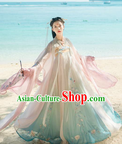 Chinese Ancient Palace Princess Embroidered Hanfu Dress Traditional Tang Dynasty Court Lady Historical Costume for Women