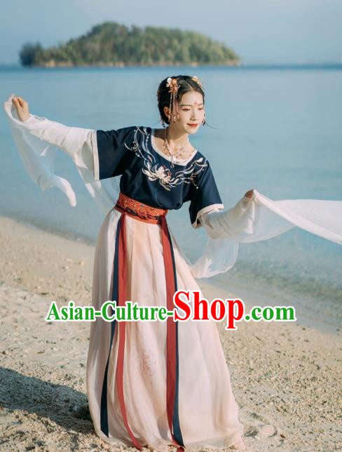 Chinese Ancient Palace Dancer Embroidered Hanfu Dress Traditional Tang Dynasty Court Maid Historical Costume for Women