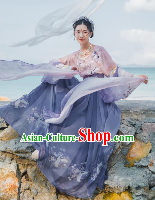 Chinese Ancient Peri Courtesan Embroidered Hanfu Dress Traditional Tang Dynasty Court Historical Costume for Women