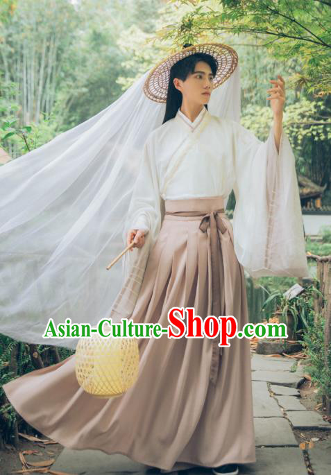 Chinese Ancient Swordsman Hanfu Clothing Traditional Jin Dynasty Scholar Historical Costume for Men