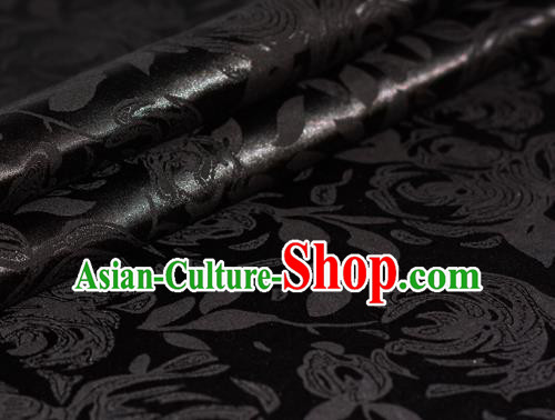 Chinese Classical Epiphyllum Pattern Design Black Brocade Cheongsam Silk Fabric Chinese Traditional Satin Fabric Material