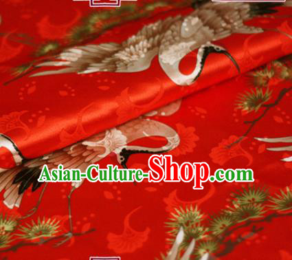 Chinese Classical Cranes Pattern Design Red Brocade Cheongsam Silk Fabric Chinese Traditional Satin Fabric Material