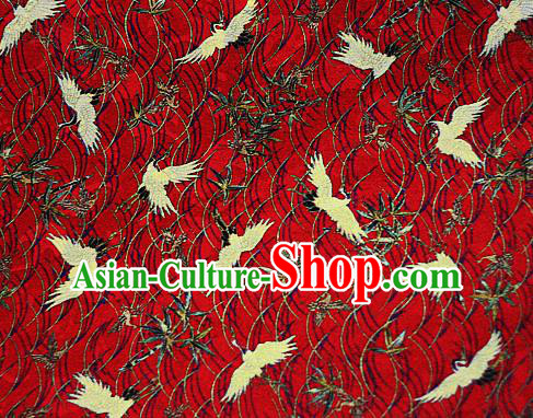 Chinese Classical Cranes Pattern Design Red Brocade Cheongsam Silk Fabric Chinese Traditional Satin Fabric Material