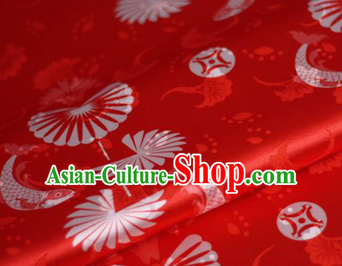 Chinese Classical Fish Lotus Pattern Design Red Brocade Cheongsam Silk Fabric Chinese Traditional Satin Fabric Material