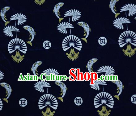 Chinese Classical Fish Lotus Pattern Design Black Brocade Cheongsam Silk Fabric Chinese Traditional Satin Fabric Material