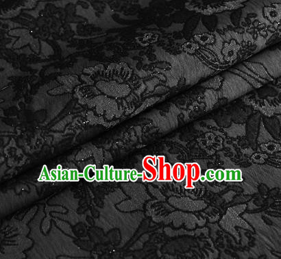 Black Brocade Chinese Classical Peony Pattern Design Satin Cheongsam Silk Fabric Chinese Traditional Satin Fabric Material