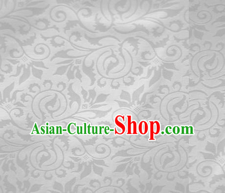 Chinese White Brocade Classical Scroll Pattern Design Satin Cheongsam Silk Fabric Chinese Traditional Satin Fabric Material