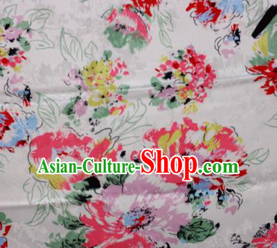 Chinese Classical Peony Pattern Design White Brocade Satin Cheongsam Silk Fabric Chinese Traditional Satin Fabric Material