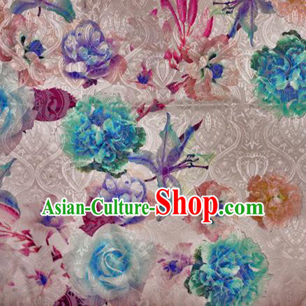 Chinese Classical Green Peony Pattern Design Brocade Satin Cheongsam Silk Fabric Chinese Traditional Satin Fabric Material