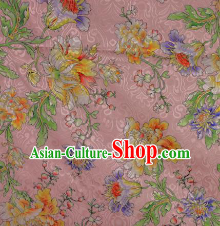 Chinese Classical Yellow Peony Pattern Design Brocade Satin Cheongsam Silk Fabric Chinese Traditional Satin Fabric Material