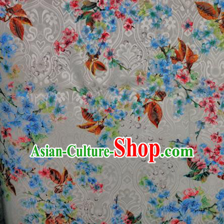 Chinese Classical Blue Flowers Pattern Design Brocade Satin Cheongsam Silk Fabric Chinese Traditional Satin Fabric Material