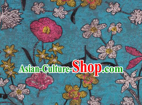 Chinese Classical Pattern Design Blue Brocade Satin Cheongsam Silk Fabric Chinese Traditional Satin Fabric Material