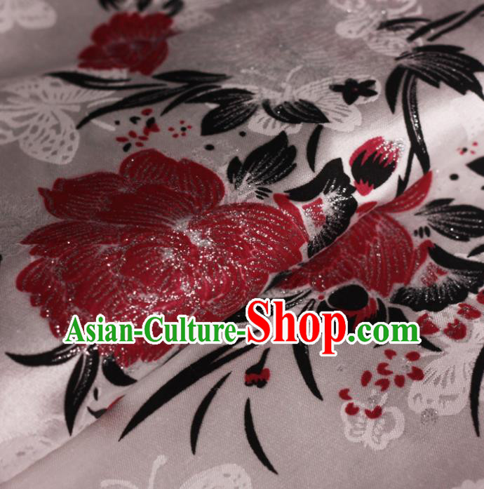 Chinese Classical Red Peony Pattern Design Brocade Cheongsam Silk Fabric Chinese Traditional Satin Fabric Material