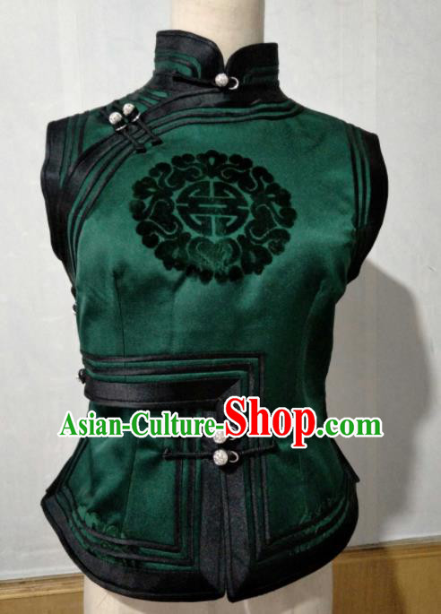 Chinese Traditional Mongolian Ethnic Green Vest Mongol Nationality Female Waistcoat Costume for Women