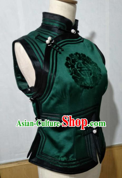 Chinese Traditional Mongolian Ethnic Green Vest Mongol Nationality Female Waistcoat Costume for Women