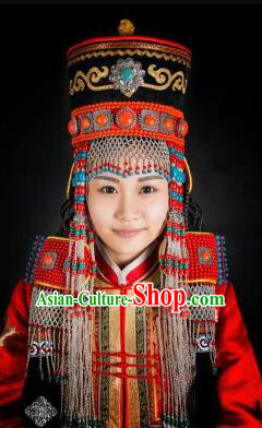 Chinese Traditional Mongol Nationality Wedding Hair Accessories Mongolian Ethnic Bride Hat Headwear for Women