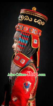 Chinese Traditional Mongol Nationality Wedding Hair Accessories Mongolian Ethnic Bride Hat Headwear for Women