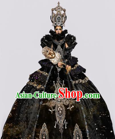 Handmade Modern Fancywork Stage Show Black Dress Halloween Cosplay Queen Fancy Ball Costume for Women