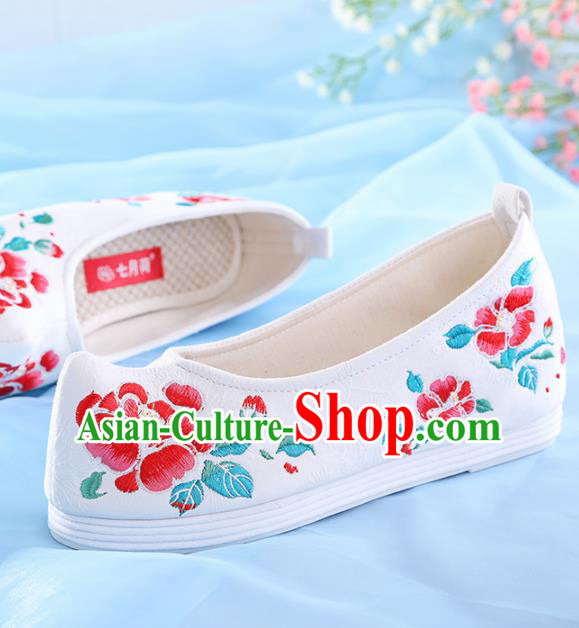 Chinese Traditional Hanfu Shoes Embroidered Red Peony Shoes Handmade Ancient Princess Shoes for Women