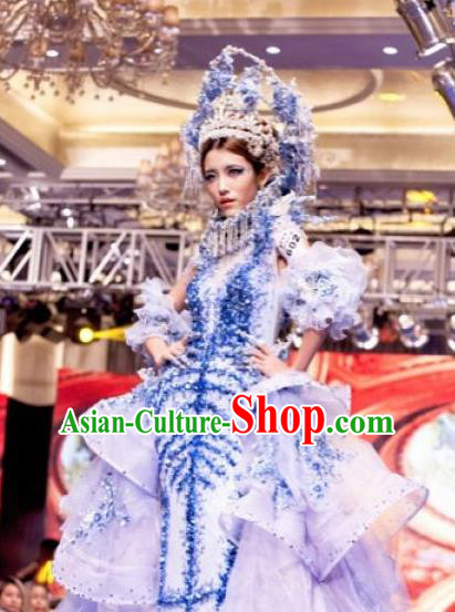 Handmade Europe Court Modern Fancywork Stage Show White Full Dress Halloween Cosplay Queen Fancy Ball Costume for Women