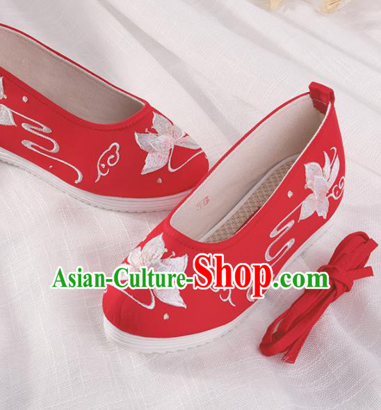 Chinese Traditional Hanfu Cloth Shoes Embroidered Red Shoes Handmade Ancient Princess Shoes for Women