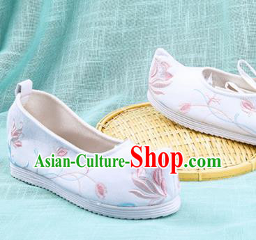 Chinese Traditional Hanfu Cloth Shoes Embroidered Orchid White Shoes Handmade Ancient Princess Shoes for Women